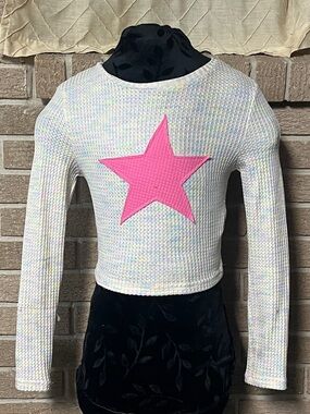 Bullet Knit Multicolored Long Sleeve Top With Pink Star